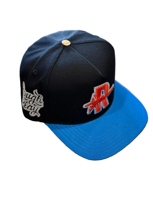 ROUGHPLAY Black and Blue Orange Logo Hat