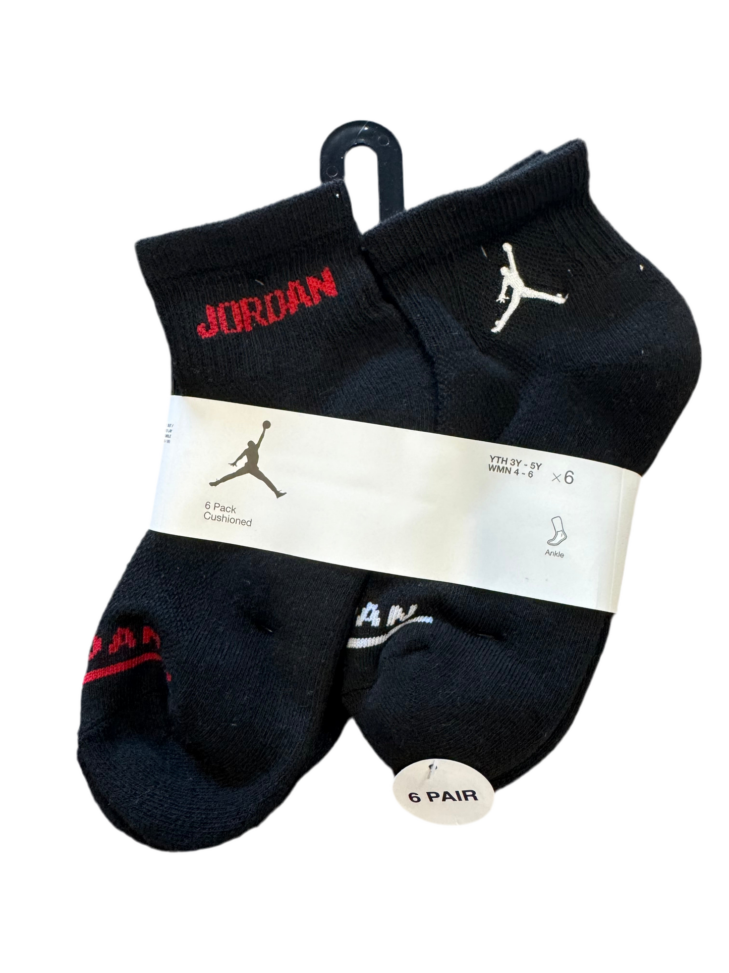 JORDAN 6 Pack Black Red and White Ankle Socks