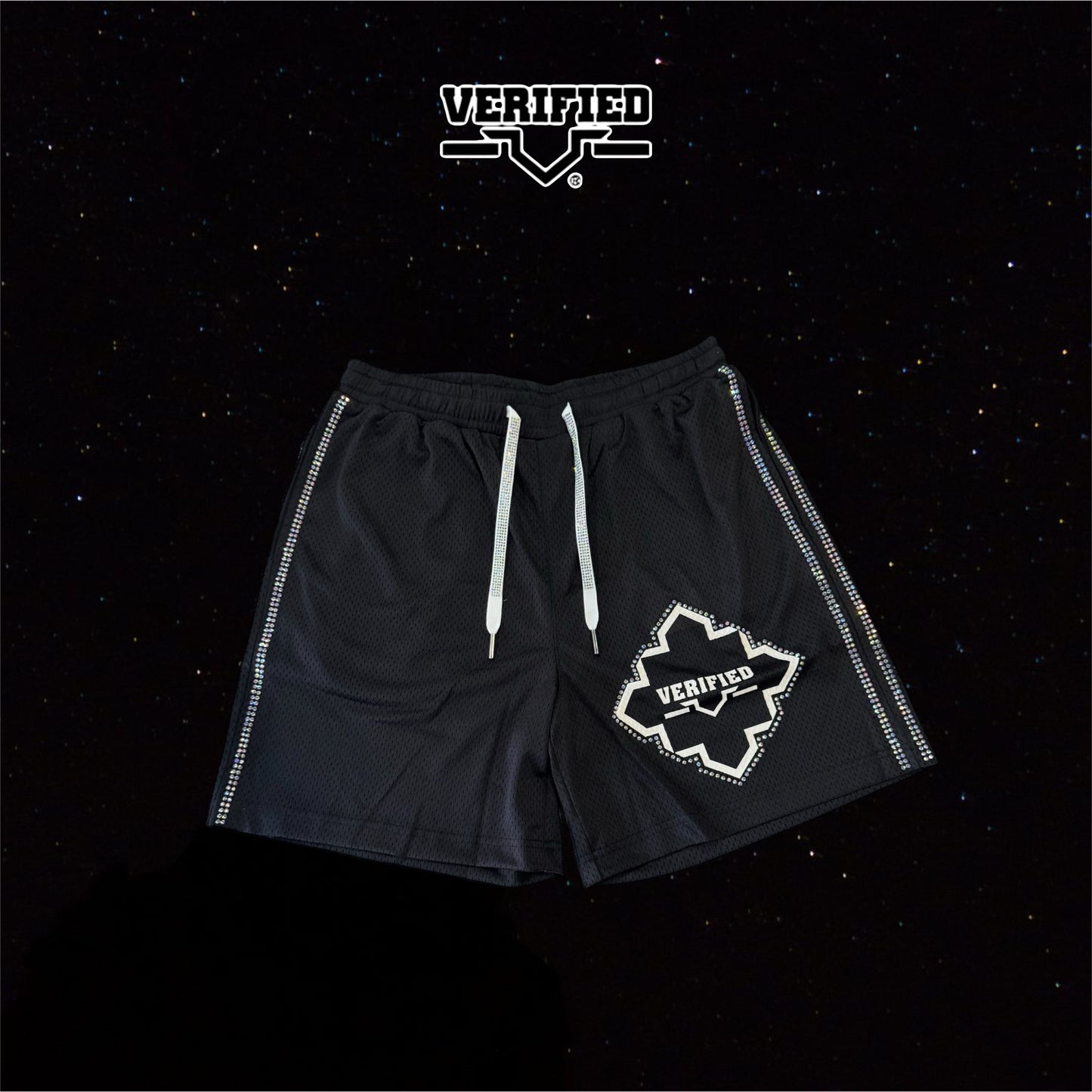 VERIFIED Rhinestone Shorts (black)