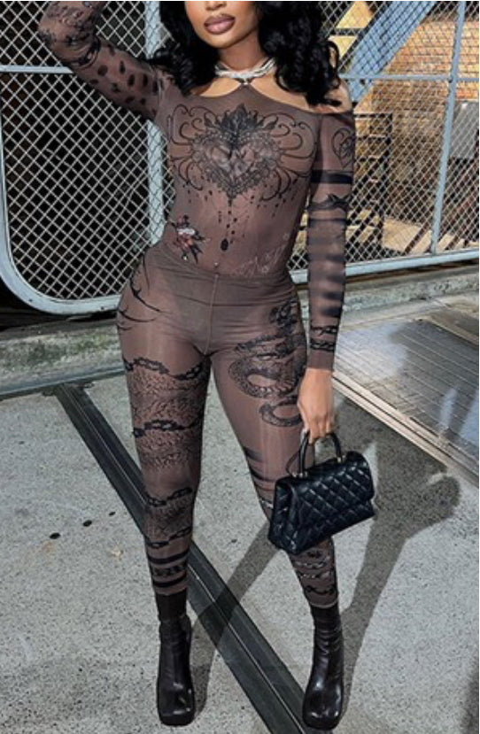 WOMEN’S BODYSUIT AND LEGGING SET BROWN