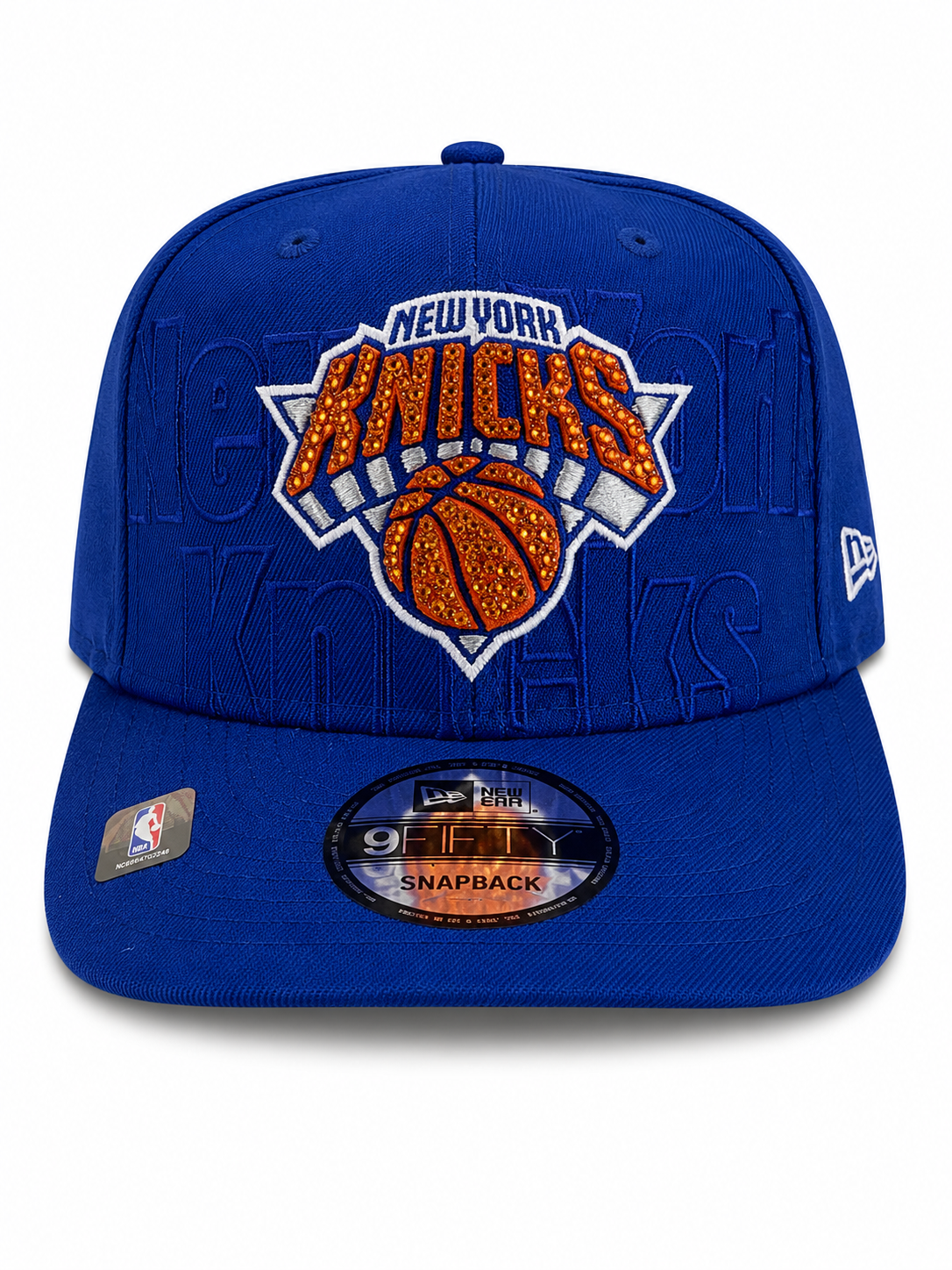 Polanco Caps New York Knicks Iced-Out Blue Etched Logo Hat
