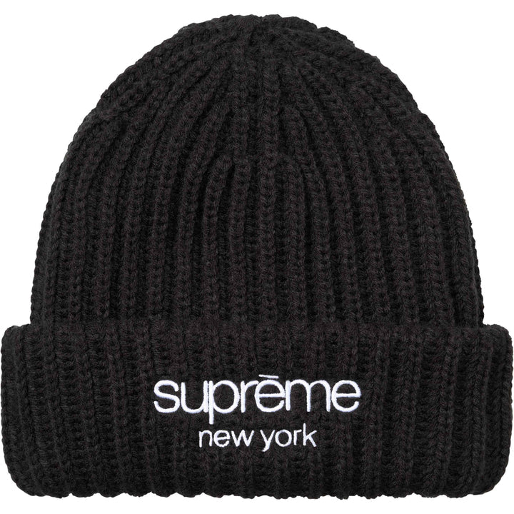 SUPREME classic logo chunky ribbed beanie Black