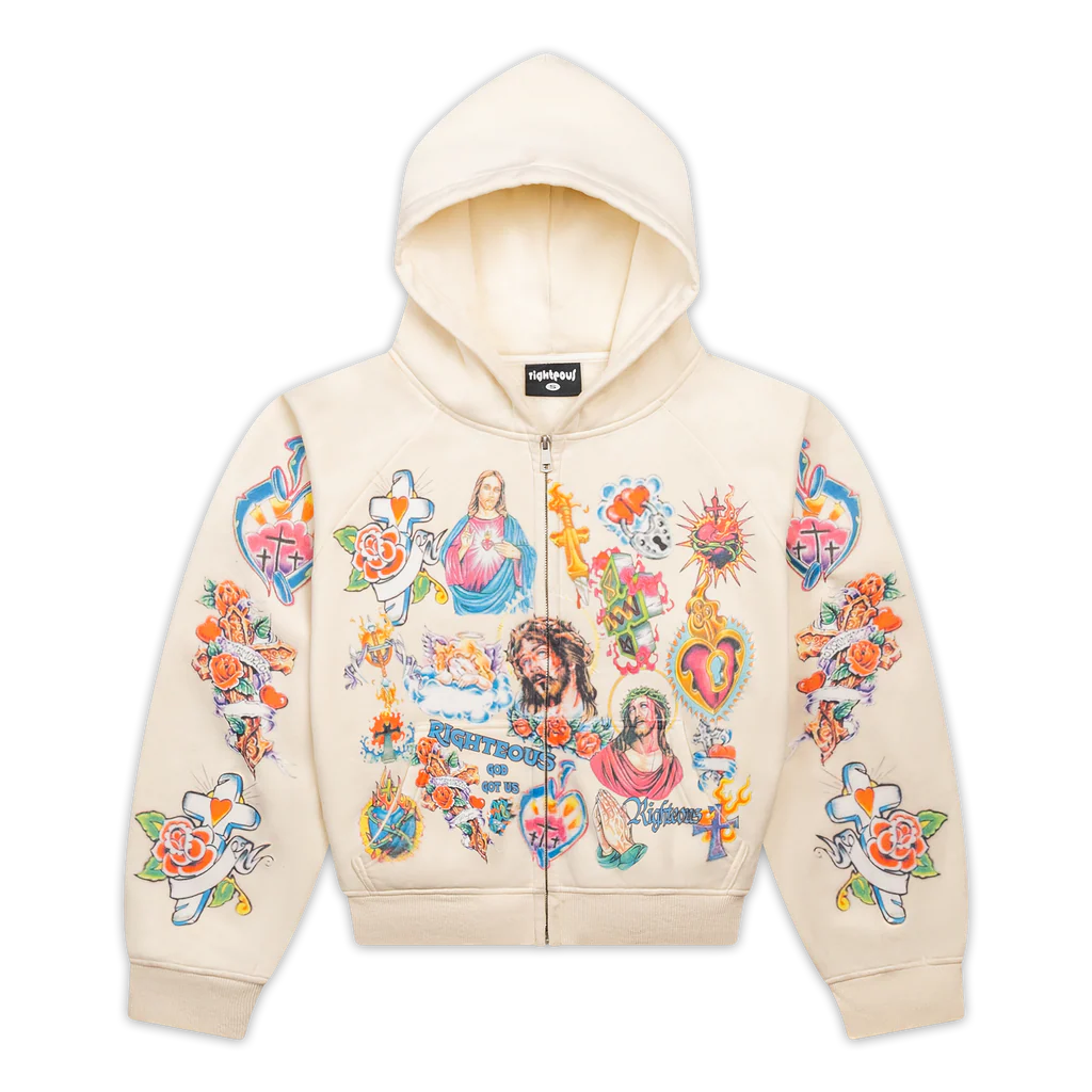 WE ARE RIGHTEOUS Risen King Cropped Zip (Cream)