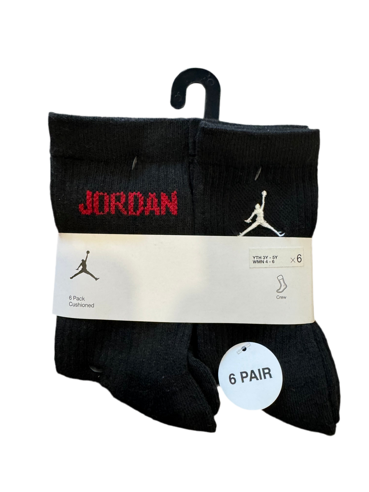 JORDAN 6 Pack Black Red and White Crew Socks