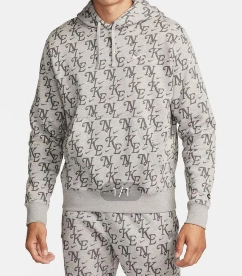 Nike LA Monogram Club Fleece Hoodie Jogger Sweatsuit Gray