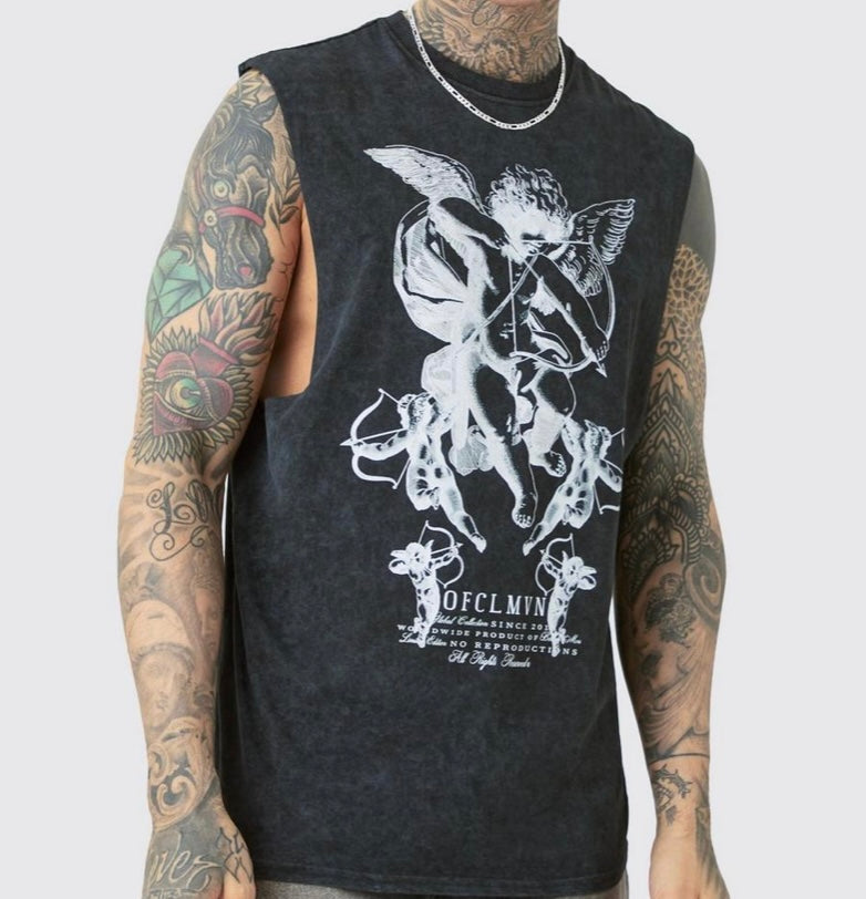 Boohoo MAN TALL RENAISSANCE TANK IN ACID WASH GREY