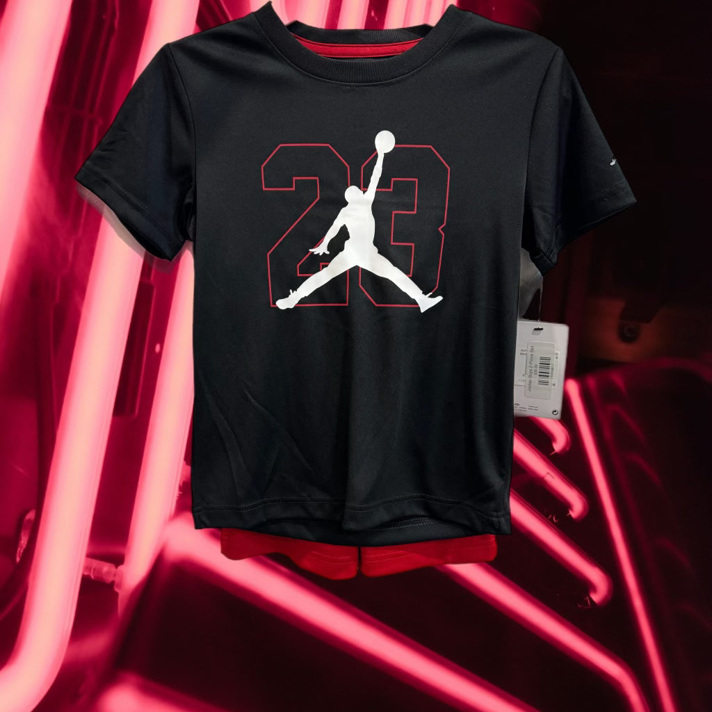 JORDAN BOYS BLACK/RED “23” TEE & SHORTS SET