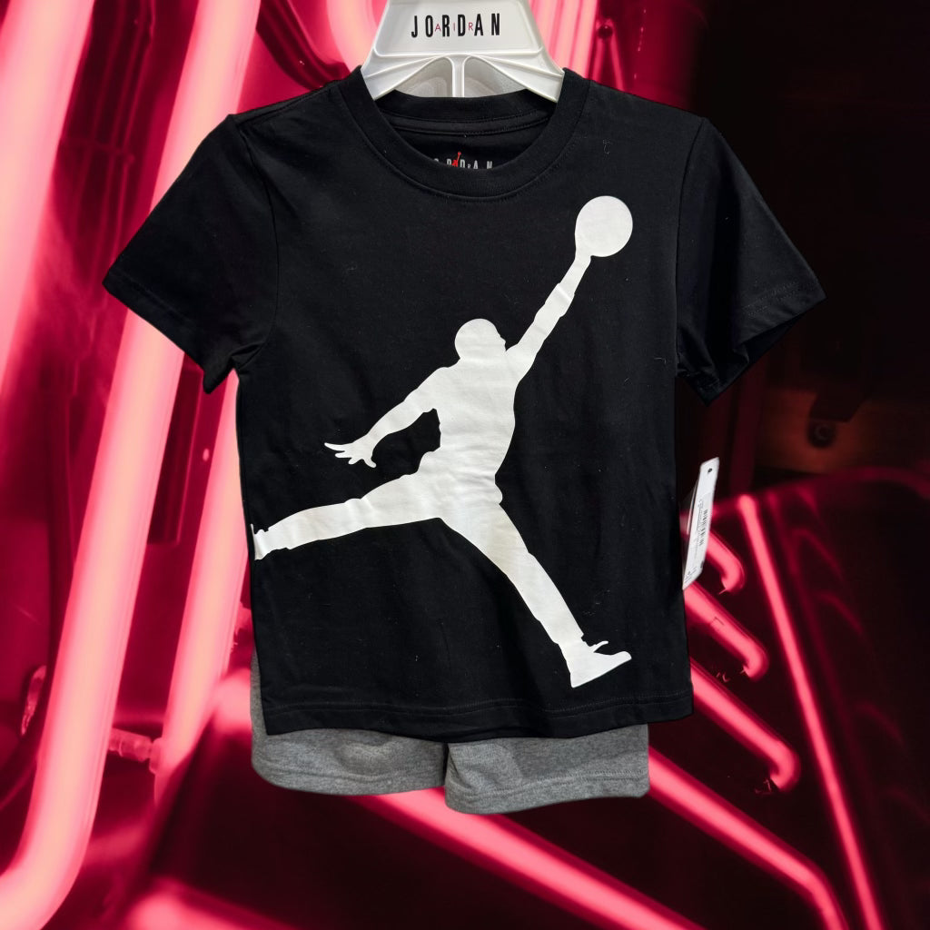 JORDAN BOYS BLACK/GREY TEE & SHORTS SET