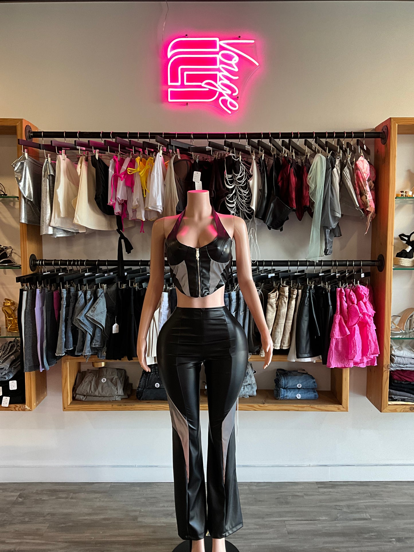 WOMEN’S Faux Leather Pant Set - Black