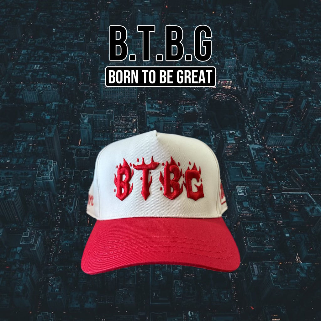 BTBG THE CITY "FLAMES" BEIGE AND RED SNAPBACK