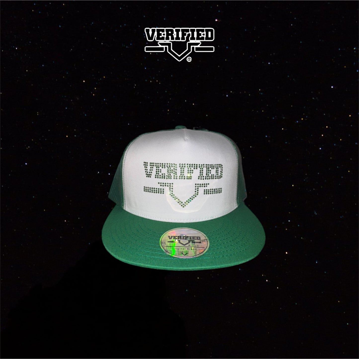 VERIFIED GREEN RHINESTONE HAT