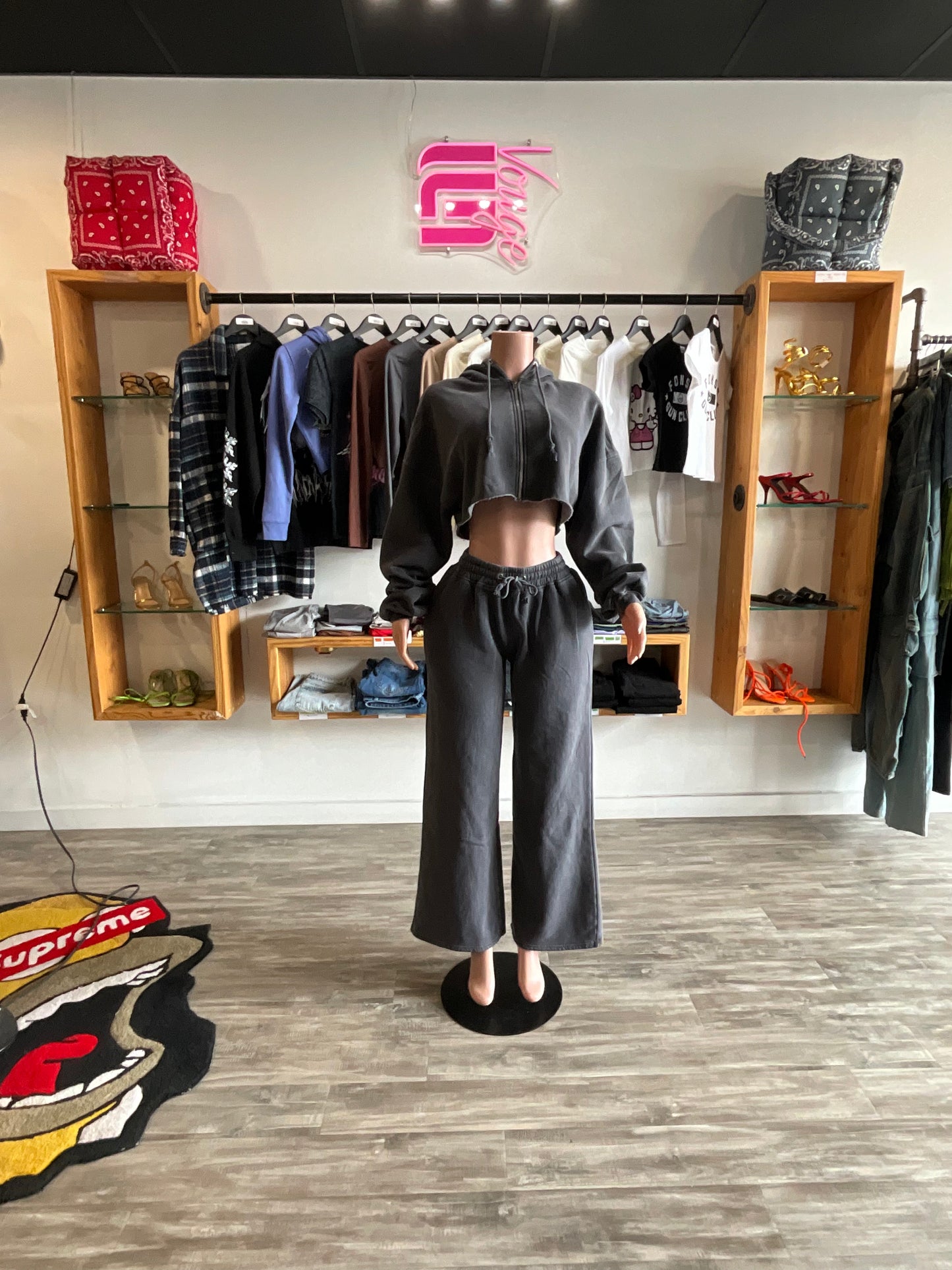 Womens On The Go Fleece Pant Set - Charcoal