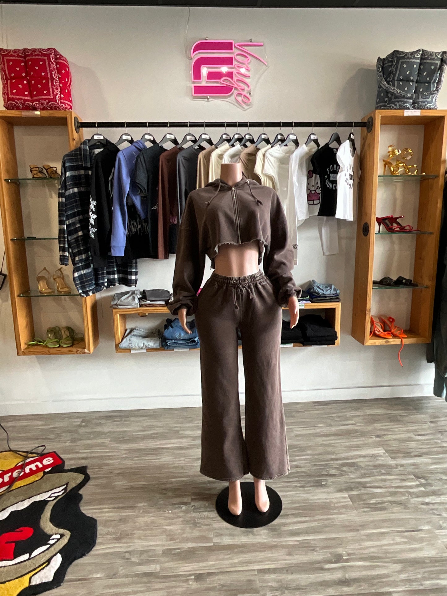 Womens On The Go Fleece Pant Set - Chocolate