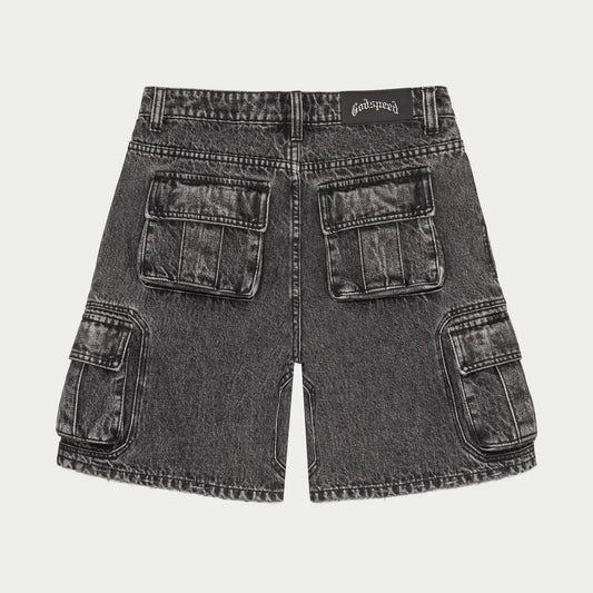 GODSPEED NYC OCTAGON CARGO DENIM SHORTS (GREY WASH)