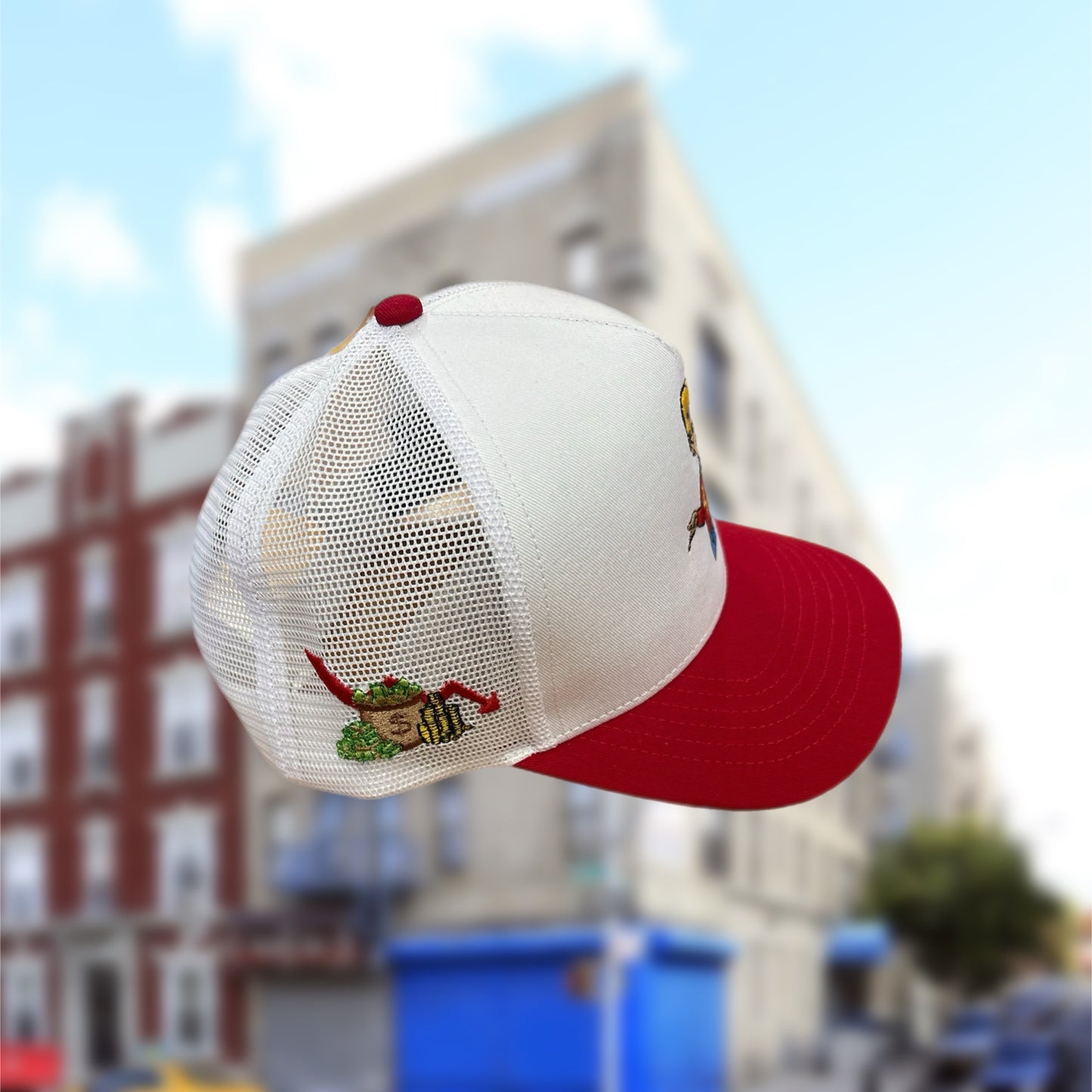 RICH BANKS WHITE AND RED TRUCKER HAT