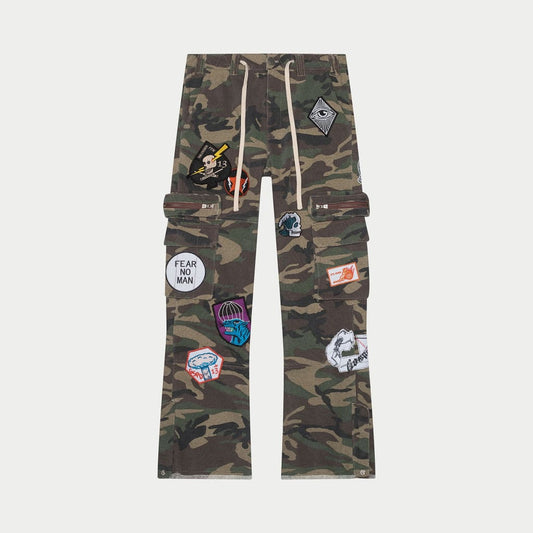 GODSPEED Patchwork Flared Cargo Pants (Camo)