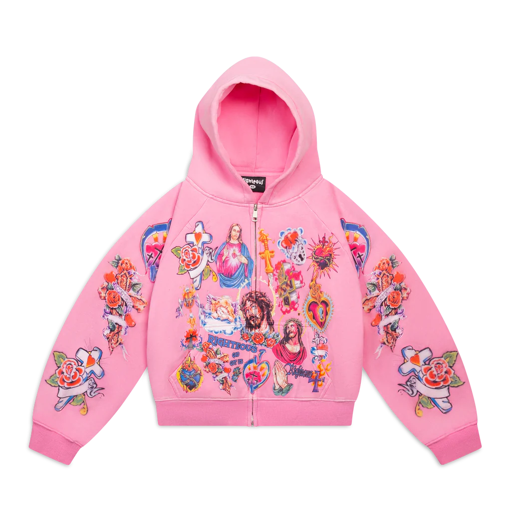 WE ARE RIGHTEOUS Risen King Cropped Zip (Pink)