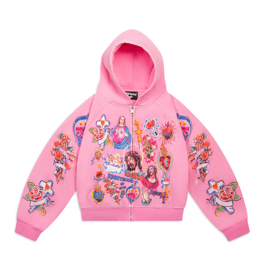 WE ARE RIGHTEOUS Risen King Cropped Zip (Pink)