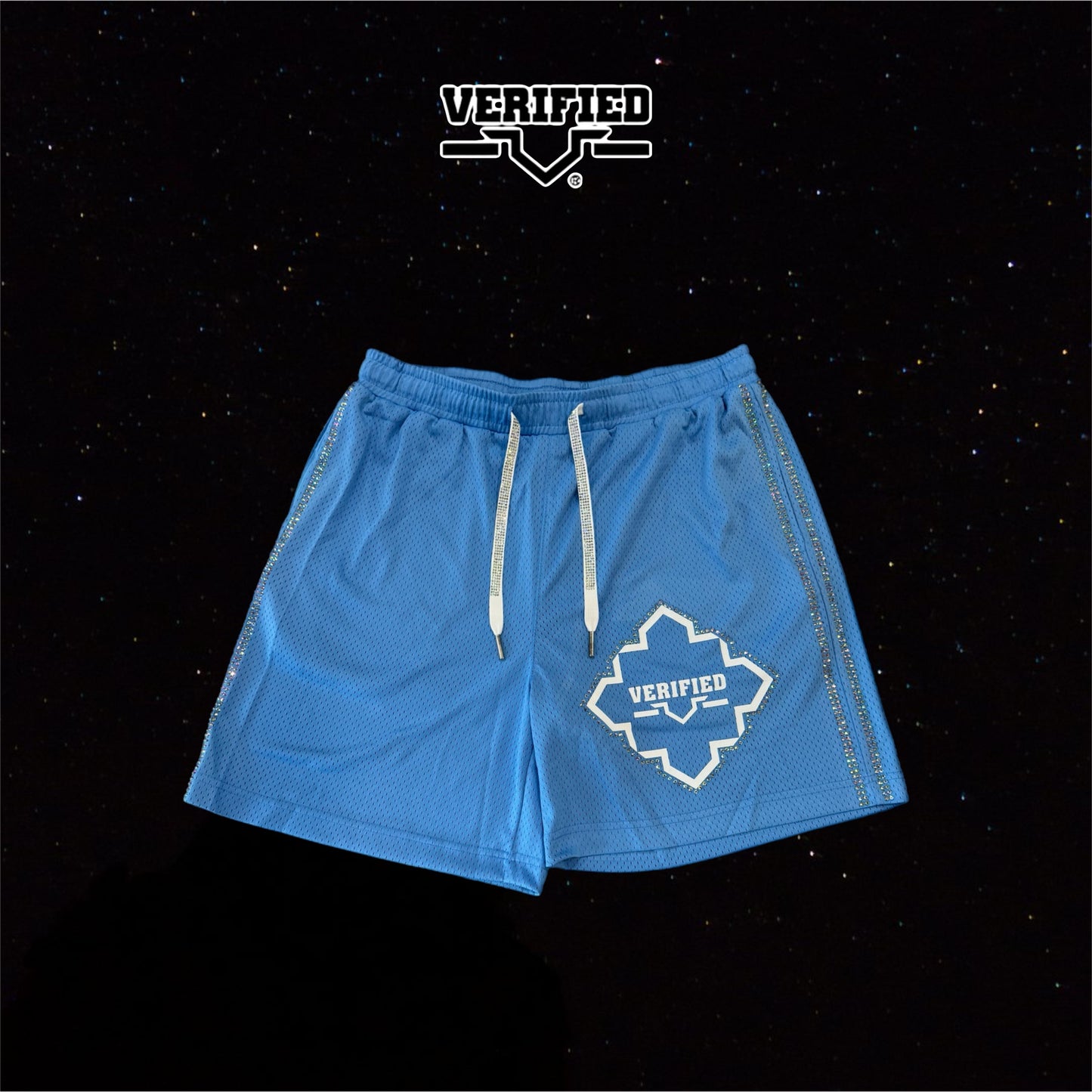VERIFIED Rhinestone Shorts (light blue)
