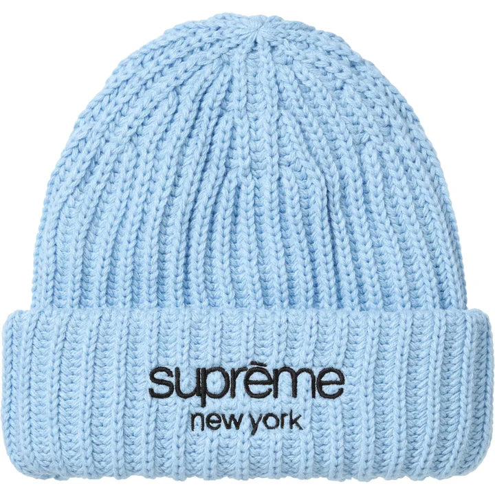 SUPREME classic logo chunky ribbed beanie Light Blue