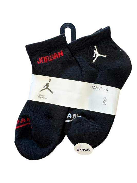 JORDAN 6 Pack Black Red and White Ankle Socks