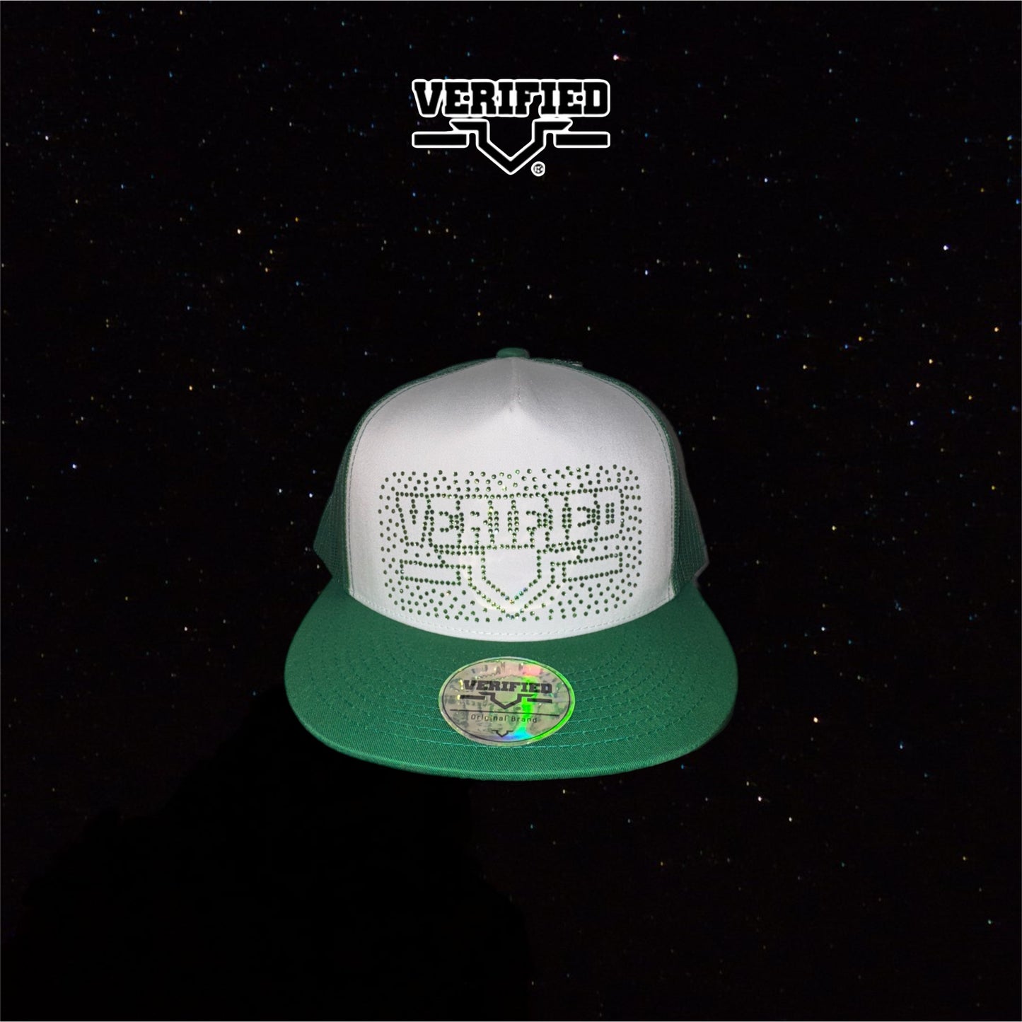 VERIFIED GREEN RHINESTONE V2 HAT