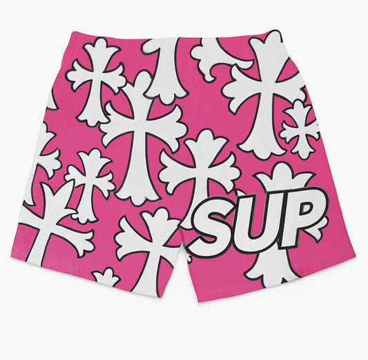 SUP Crosses Pink and White Shorts