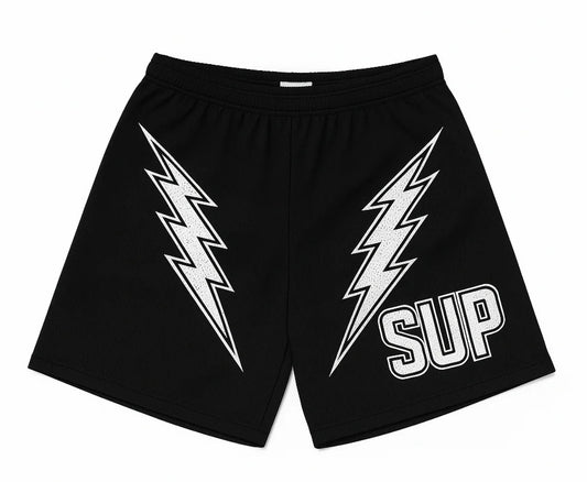 SUP White Bolt Shorts