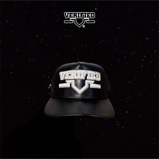 VERIFIED BLACK AND WHITE LEATHER HAT