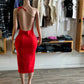 Women’s Red Off Shoulder Open Back Dress