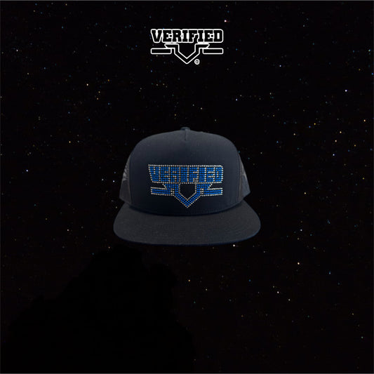 VERIFIED BLACK AND BLUE RHINESTONE HAT