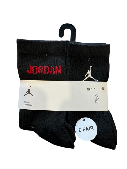 JORDAN 6 Pack Black Red and White Crew Socks