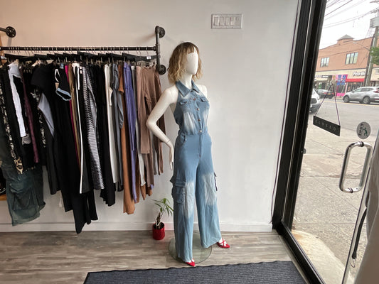 Vogue Women’s light Denim Collared Jumpsuit