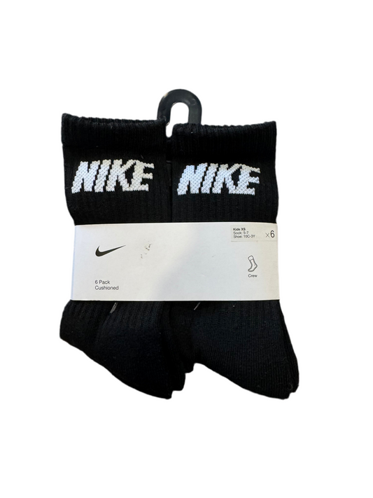NIKE 6 Pack Black Kids Crew Socks