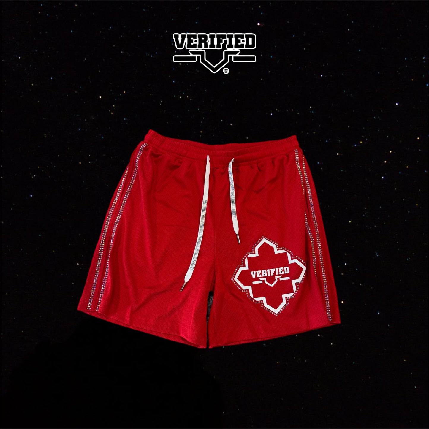 VERIFIED Rhinestone Shorts (red)
