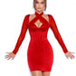 RED MESH LOMG SLEEVES CORSET DRESS