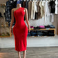Women’s Red Off Shoulder Open Back Dress