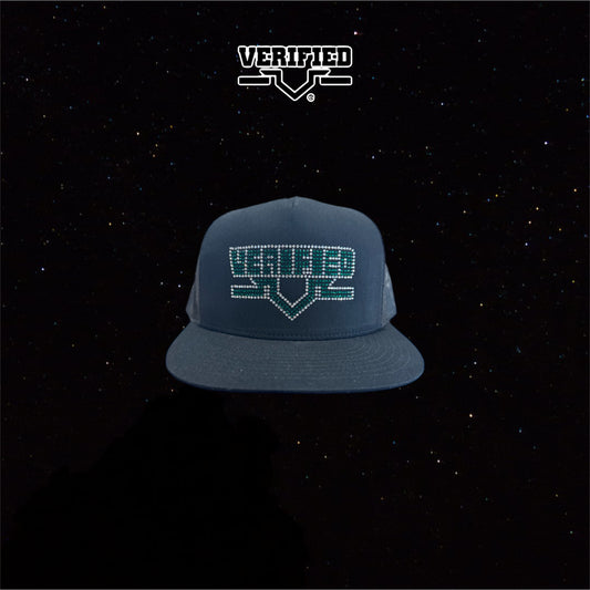 VERIFIED BLACK AND GREEN RHINESTONE HAT