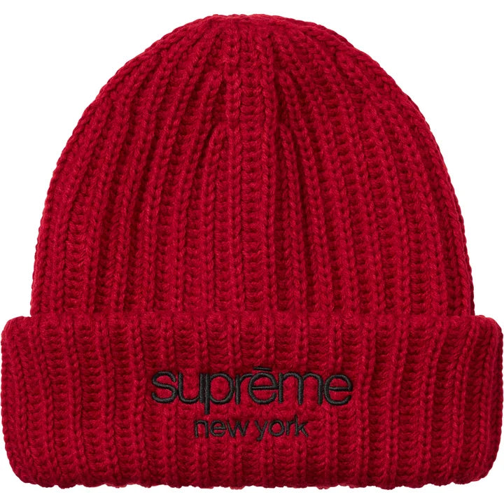 SUPREME classic logo chunky ribbed beanie Red