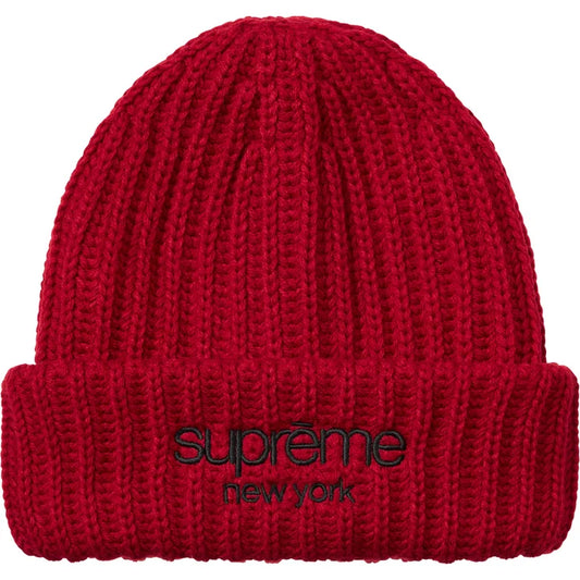 SUPREME classic logo chunky ribbed beanie Red