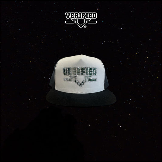 VERIFIED BLACK WHITE AND GREEN RHINESTONE HAT
