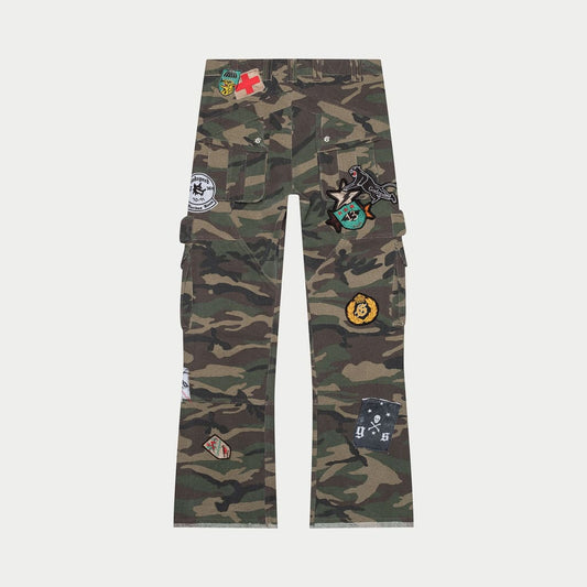 GODSPEED Patchwork Flared Cargo Pants (Camo)