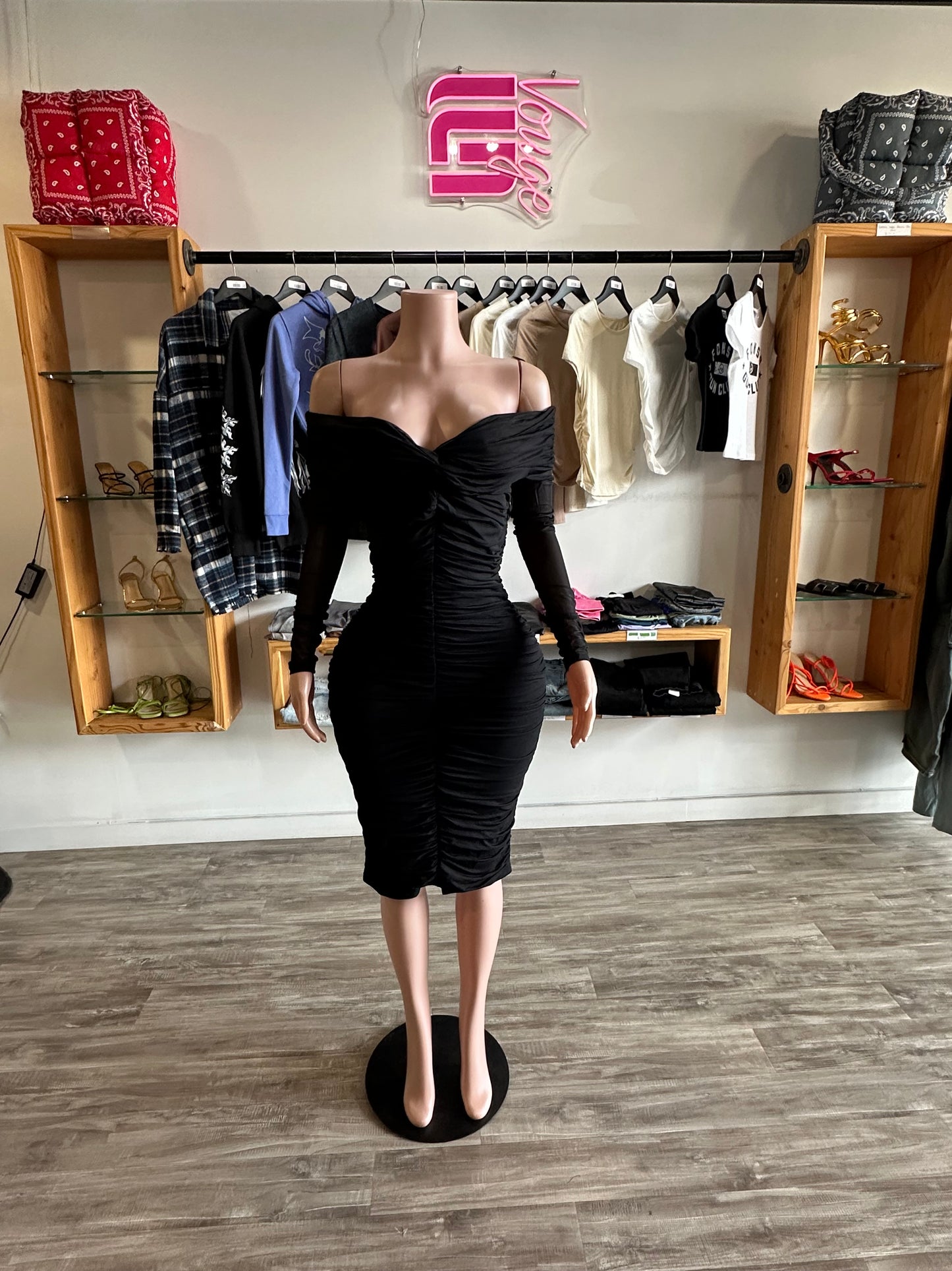 The Tink Long Sleeve Midi Dress - Black