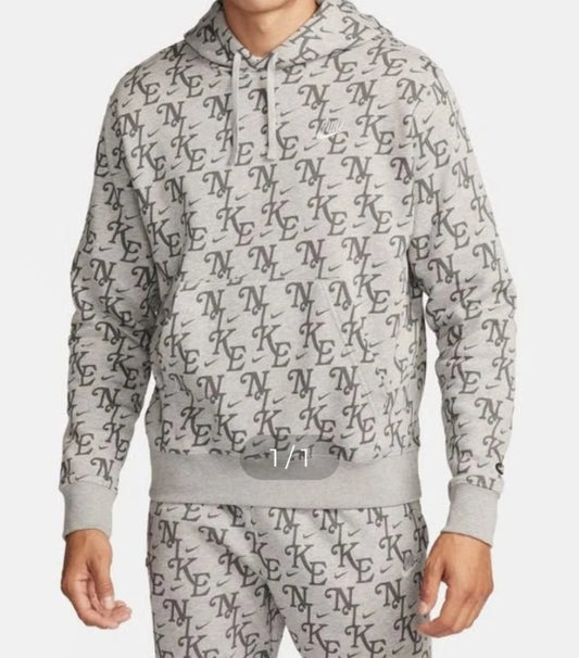 Nike LA Monogram Club Fleece Hoodie Jogger Sweatsuit Gray