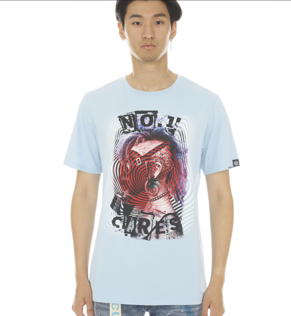 CULT SHORT SLEEVE CREW NECK TEE "NO1
CARES" BABY BLUE