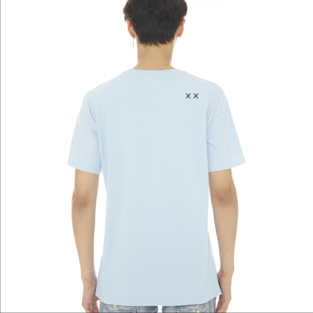 CULT SHORT SLEEVE CREW NECK TEE "NO1
CARES" BABY BLUE