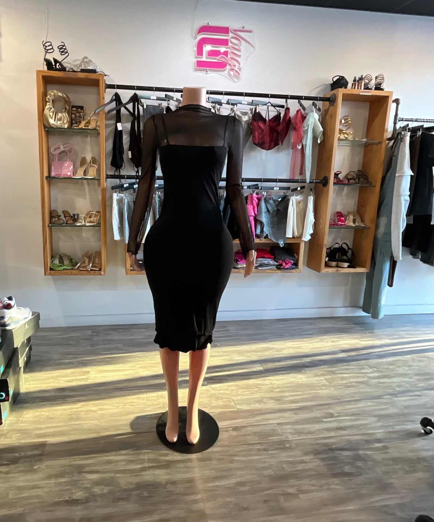 Vogue Zyana Mesh Midi Dress - Black