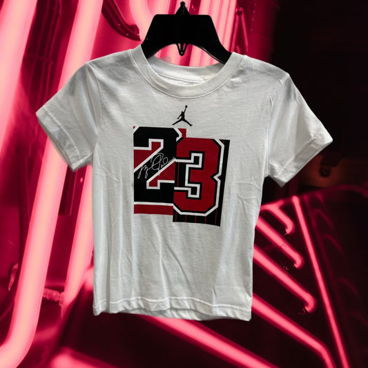 BOYS WHITE “RED/BLACK 23” JORDAN TEE