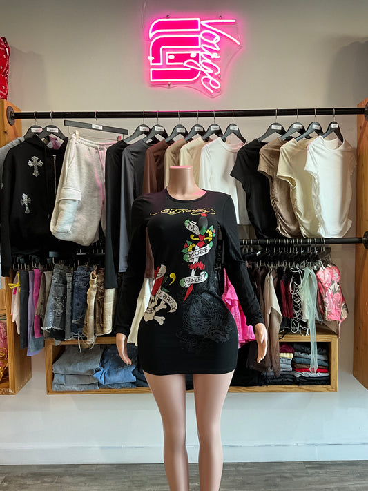 ED HARDY T-SHIRT DRESS (BLACK)