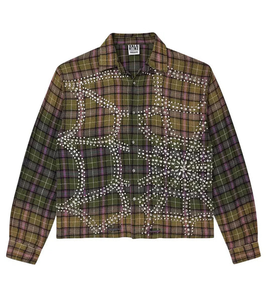 Vale rhinestone flannel green/purple